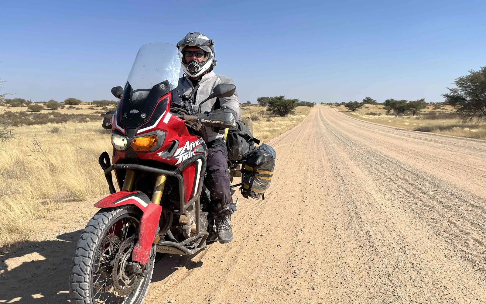Riding gravel roads through Namibia on the Best of Namibia motorcycle tour